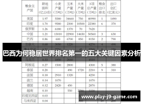 巴西为何稳居世界排名第一的五大关键因素分析